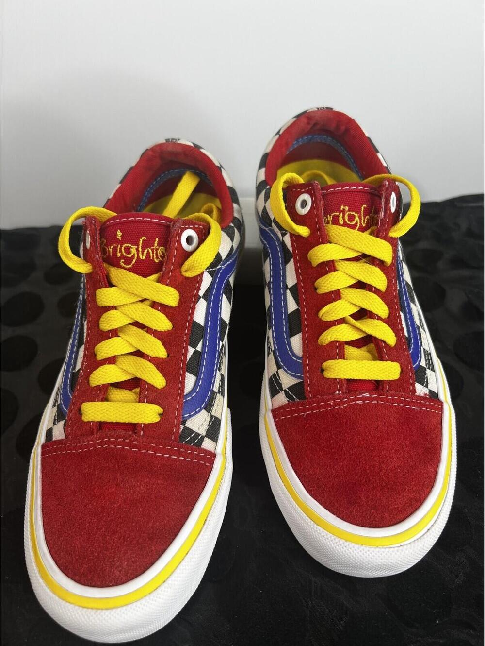 Vans Brighton Old Skool Checkerboard Red Blue Yellow Shoes Women’s Sneakers